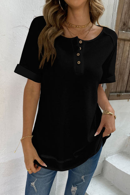 Cuffed Sleeve Henley Top- Tank Top and Shorts