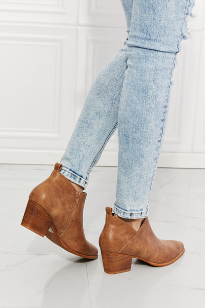 Embroidered Crossover Cowboy Bootie in Caramel - Alaena James 