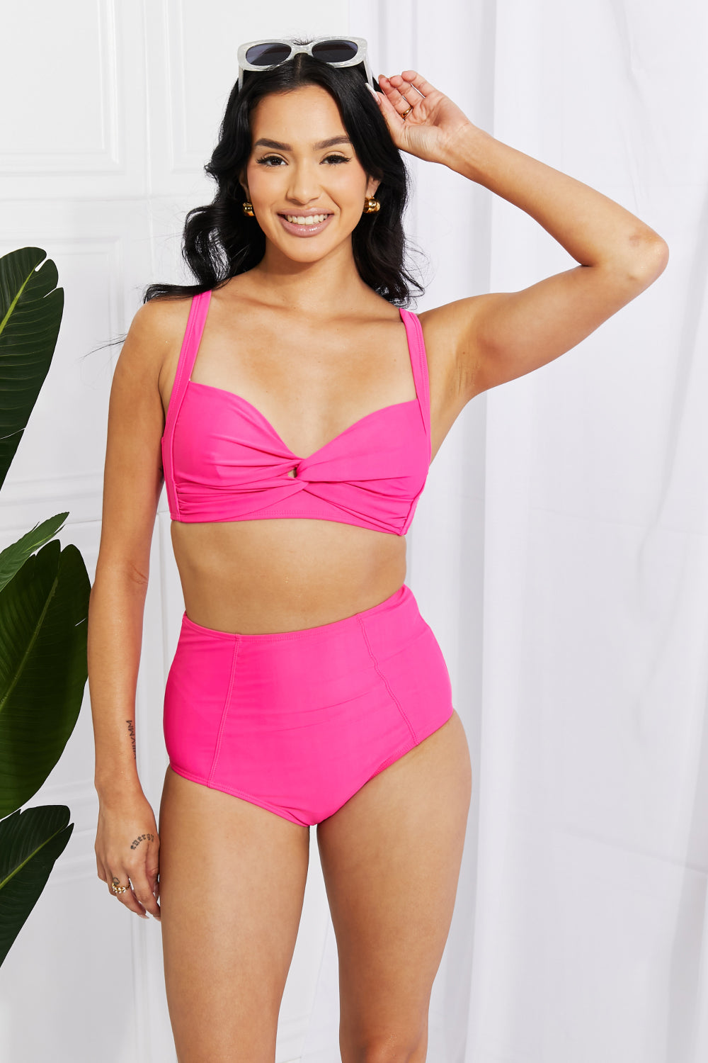 Shop Marina West Swim: Pink Twist High-Rise Bikini Set - Alaena James Boutique
