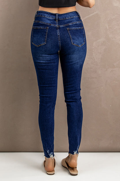 Distressed Button Fly Skinny Jeans - Alaena James Boutique