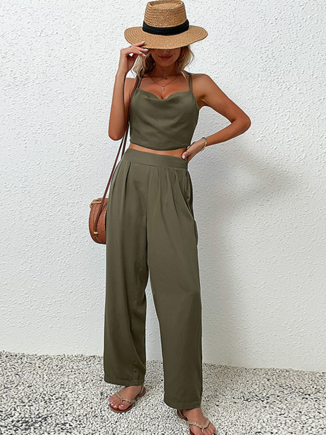 Crisscross Back Cropped Top and Pants Set | Women's Fashion Boutique Online - Alaena James Boutique