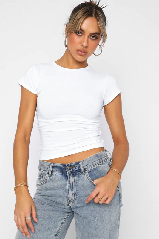 Crewneck Short Sleeve Tee | Crop Short Sleeve Top - Alaena James Boutique