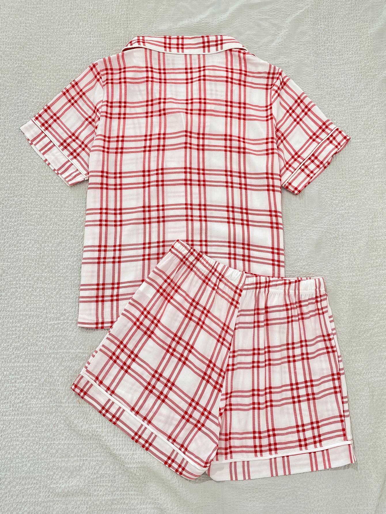 Plaid Lapel Collar Shirt and Shorts Lounge Set - Alaena James Boutique