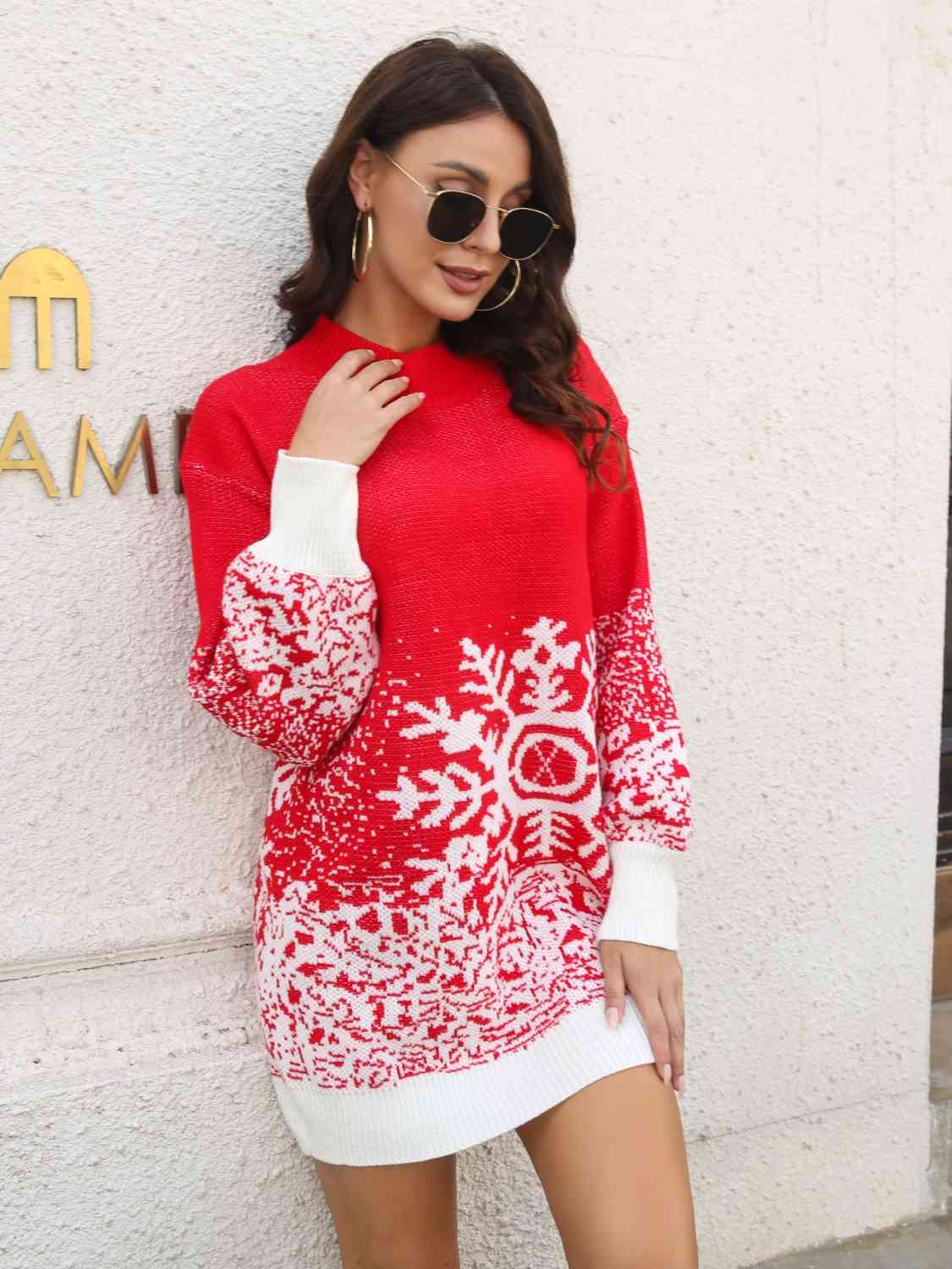 Snowflake Pattern Sweater Dress