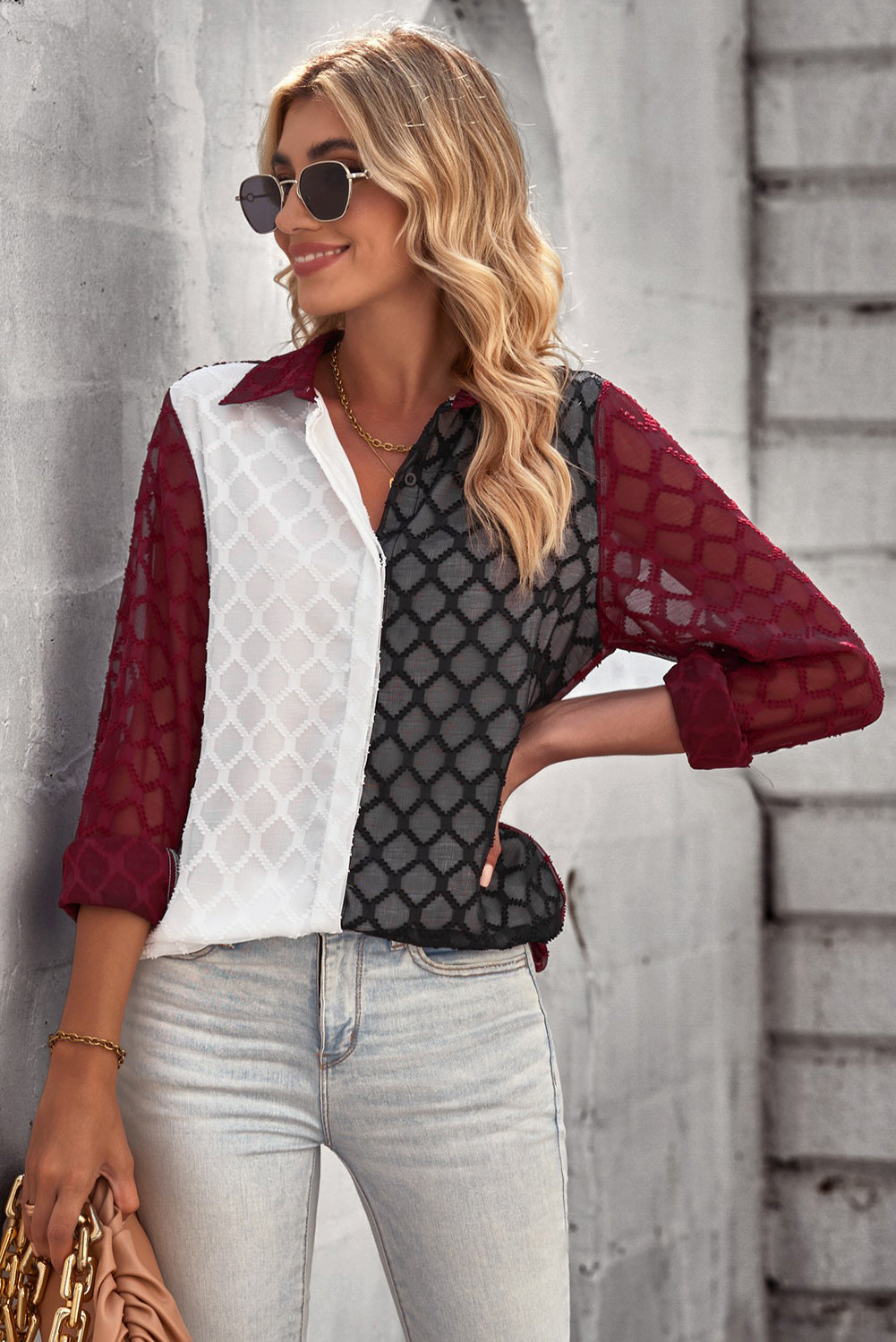 Curved Hem Button-Up Long Sleeve Shirt - Alaena James Boutique