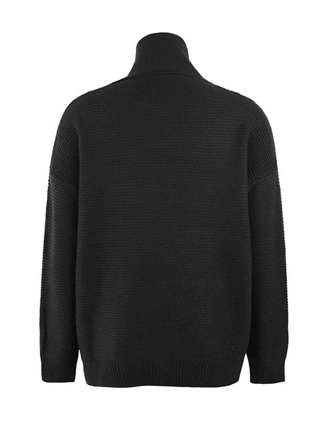 Turtleneck Dropped Shoulder Slit Sweater
