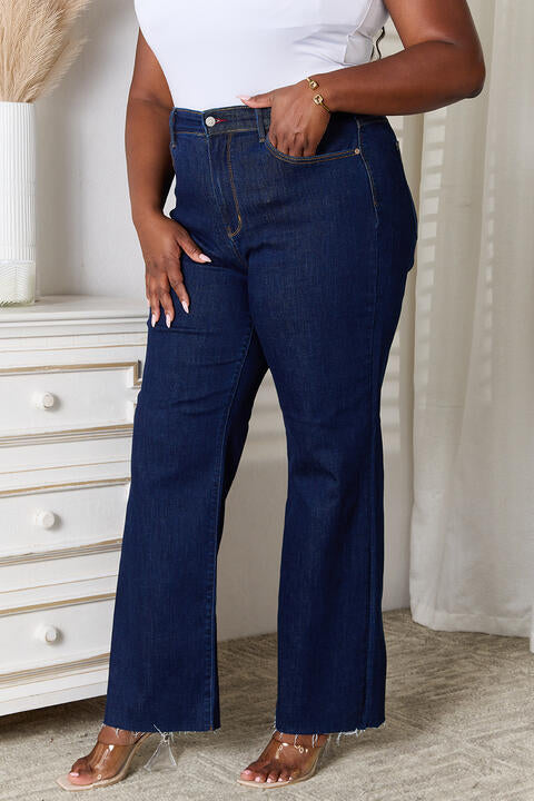 Judy Blue Full Size Raw Hem Straight Leg Jeans with Pockets