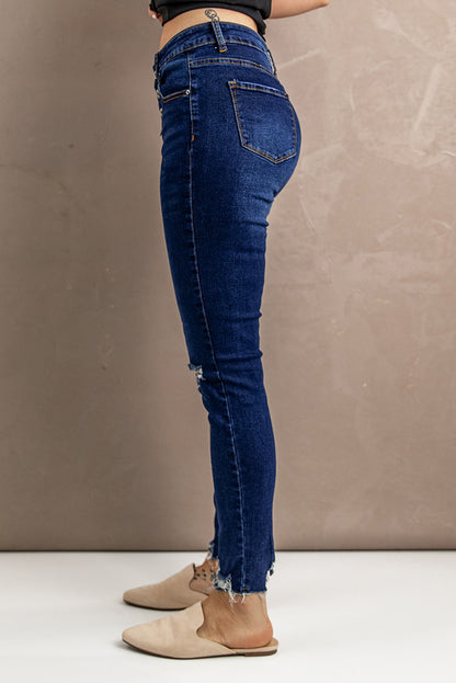 Distressed Button Fly Skinny Jeans - Alaena James Boutique
