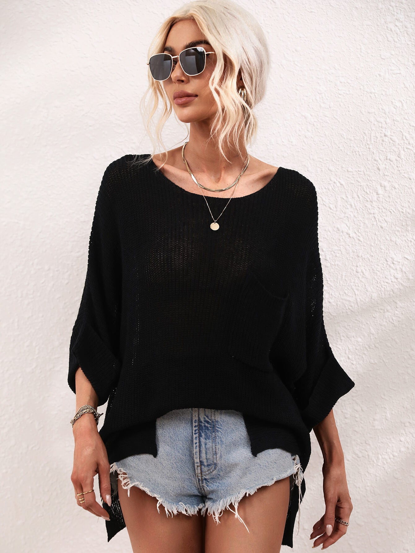 Black Knit Tunic Tops Tops for Women