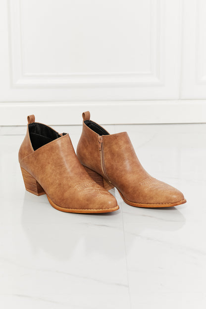 Embroidered Crossover Cowboy Bootie in Caramel - Alaena James Boutique