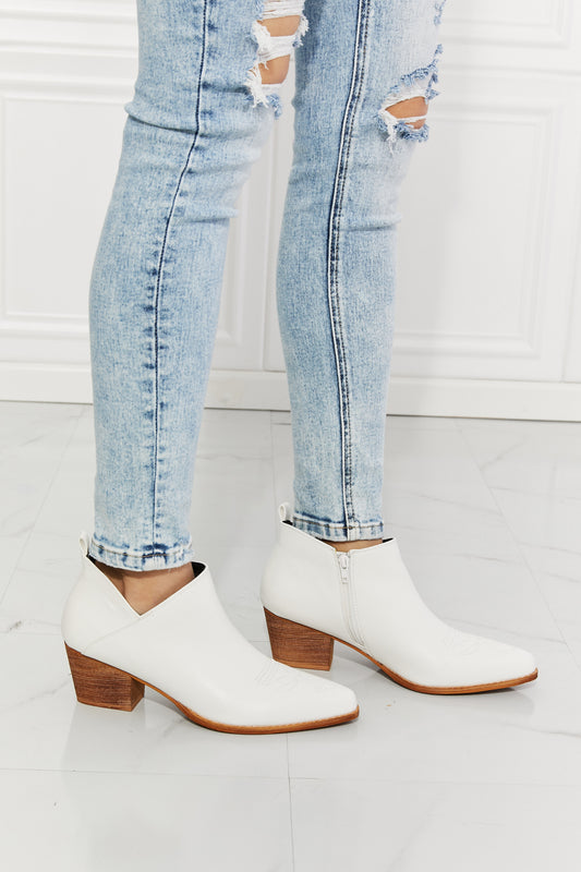 MMShoes Trust Yourself Embroidered Crossover Cowboy Bootie in White - Alaena James