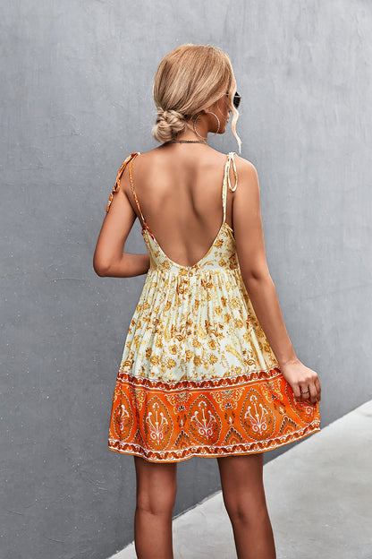 Bohemian Tie Shoulder Backless Dress