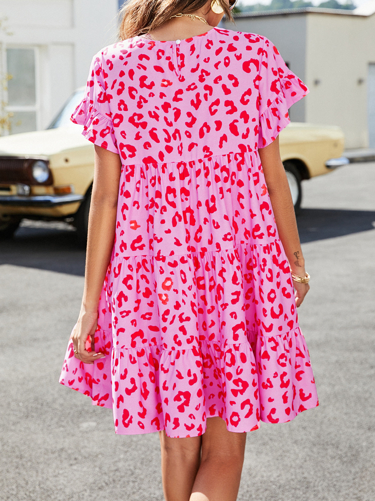 Leopard Short Flounce Sleeve Tiered Dress | sleeveless tops women- – Alaena James Boutique
