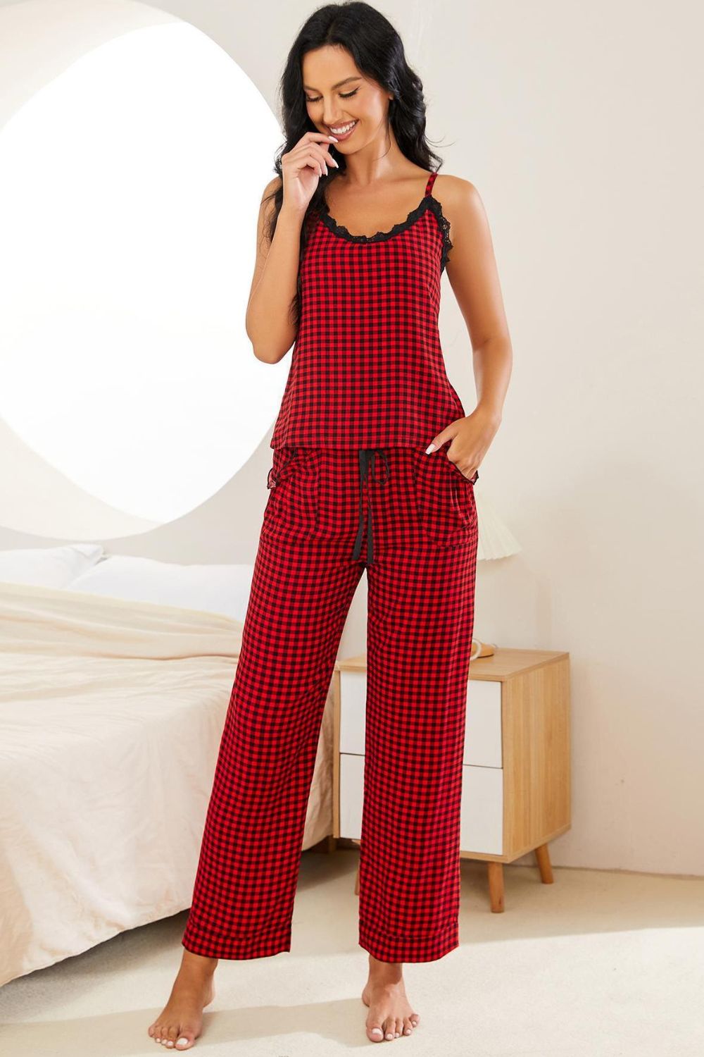 Plaid Lace Trim Pajama Set | Online Boutique for dress - Alaena James 